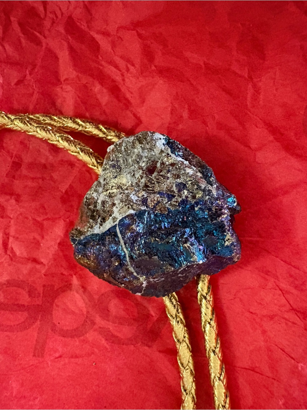 Rough Iridescent Chalcopyrite Specimen - Blue & Gold Tones Bolo Tie
